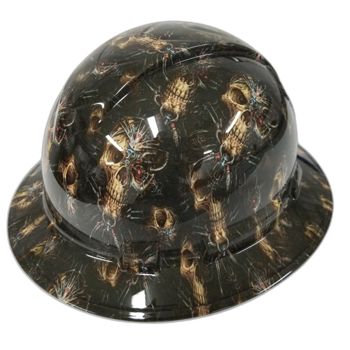 Cyborg Skull Mechanical Custom Hydro Dipped Full Brim Hard Hat - Right Side View