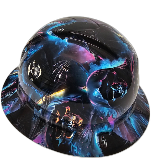 The Grim Reaper Midnight Creeper Custom Hydro Dipped Full Brim Hard Hat - Right Side View