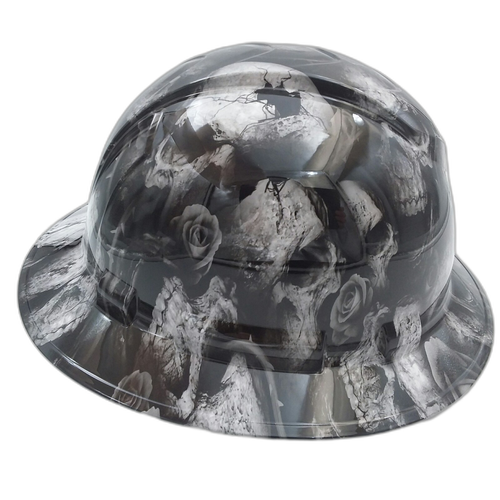 3D Bone Head Skulls Custom Hydro Dipped Full Brim Hard Hat - Right Side View