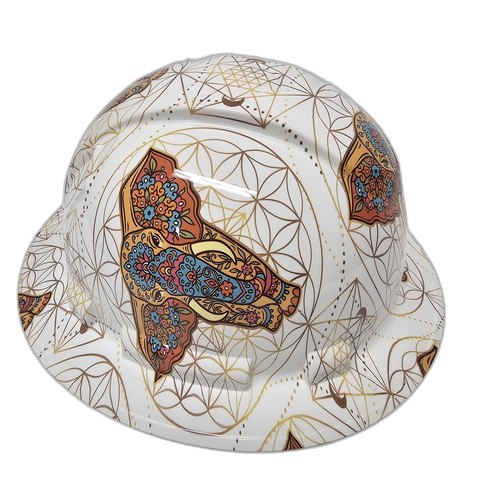 Mosaic Elephant Pattern Custom Hydro Dipped Full Brim Hard Hat - Right Side View