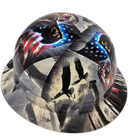 American Grim Reaper USA Flag Waving Custom Hydro Dipped Full Brim Hard Hat - Right Side View