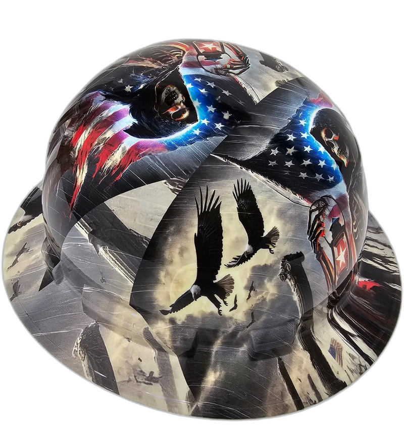 Patriotic Grim Reaper Flag hard hat right side view