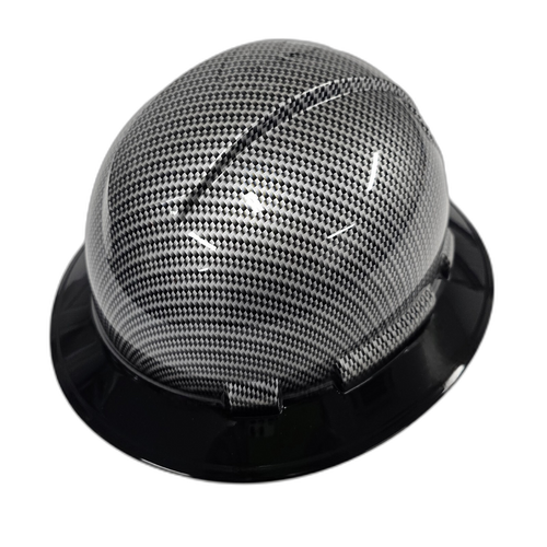 Blacked Out Silver Carbon Fiber Custom Hydro Dipped Full Brim Hard Hat - Right Side View