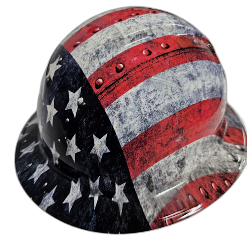 American Metal USA Flag American Custom Hydro Dipped Full Brim Hard Hat - Right Side View