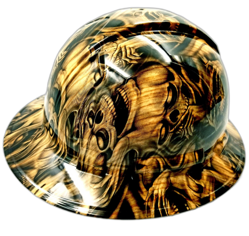 Petrified Wood Dead Wood Skulls Custom Hydro Dipped Full Brim Hard Hat - Right Side View