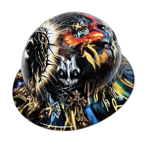 Jesus Light Of The World Full Color Nice Custom Hydro Dipped Full Brim Hard Hat - Right Side View