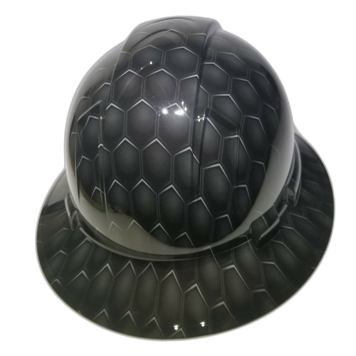 3D Gray Hex Carbon Deep 3D Effects Custom Hydro Dipped Full Brim Hard Hat - Right Side View