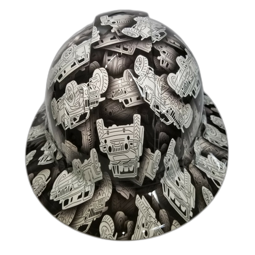 Off Road Truck Camo Custom Hydro Dipped Full Brim Hard Hat - Right Side View