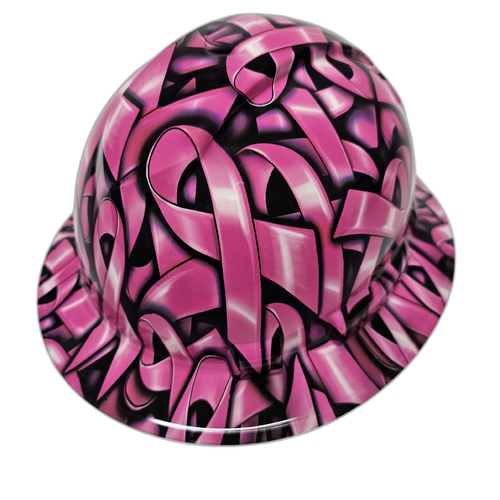 Breast Cancer Awareness In Your Face Custom Hydro Dipped Full Brim Hard Hat - Right Side View