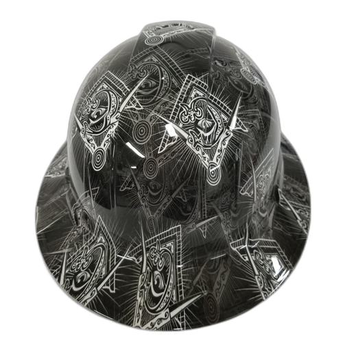 Mason Masonic Lodge Custom Hydro Dipped Full Brim Hard Hat - Right Side View