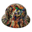 Pop Art Davinci Sticker Bomb Custom Hydro Dipped Full Brim Hard Hat - Right Side View