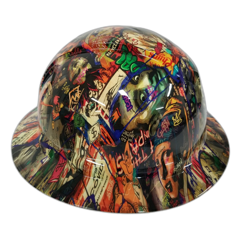 Pop Art Davinci Sticker Bomb Custom Hydro Dipped Full Brim Hard Hat - Right Side View