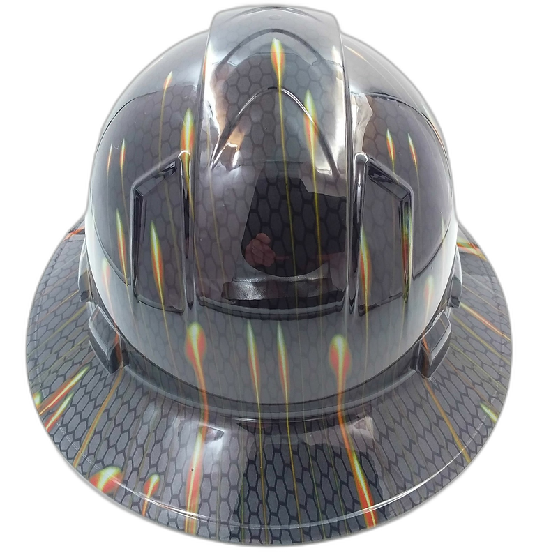 Honeycomb Carbon Fiber Flames hard hat right side view