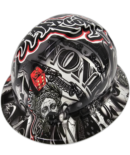 Laugh Now Cry Later Hardcore American Custom Hydro Dipped Full Brim Hard Hat - Right Side View