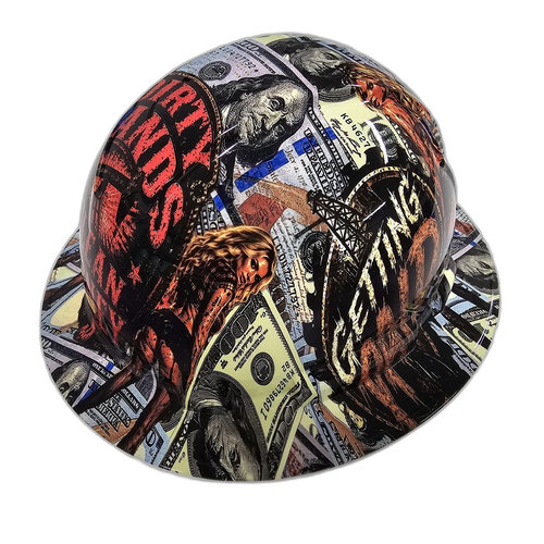 Oilfield Dirty Hands Clean Money custom hydro dipped hard hat - right side