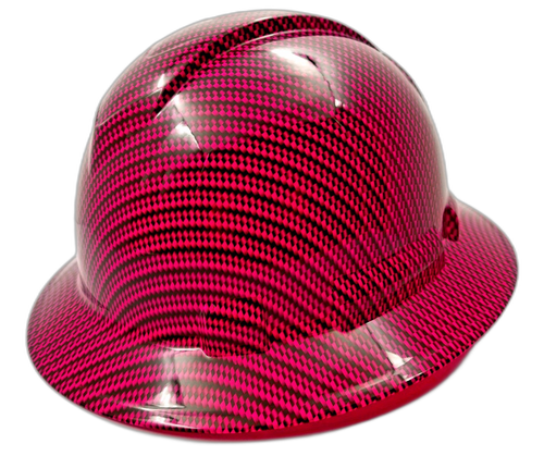 Wicked Hot Pink Carbon Fiber Custom Hydro Dipped Full Brim Hard Hat - Right Side View
