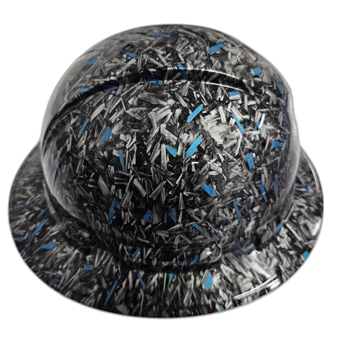Forged Carbon Fiber Teal Blue Custom Hydro Dipped Full Brim Hard Hat - Right Side View