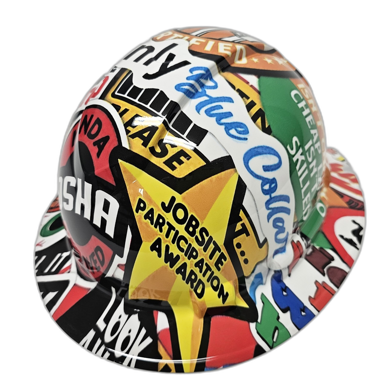Construction Sticker Bomb Art hard hat right side view
