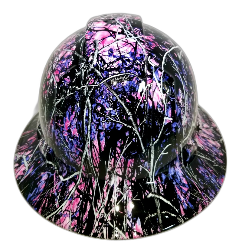 Pink Purple Woodland Camo hard hat right side view