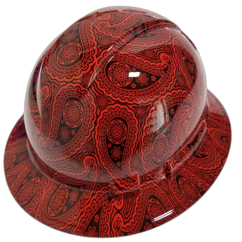 True Red Bandana Print Color Custom Hydro Dipped Full Brim Hard Hat - Right Side View