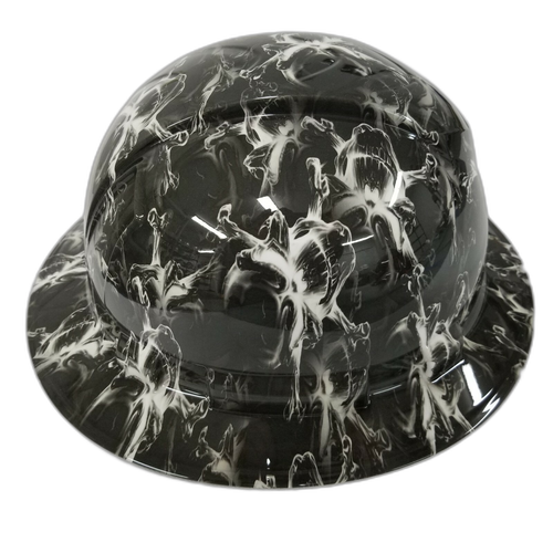 Black and white skulls Custom Hydro Dipped Full Brim Hard Hat - Right Side View
