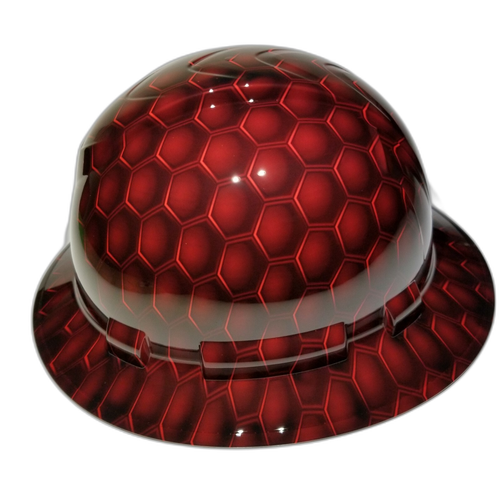 3D Red Hex Carbon Deep 3D Effects Custom Hydro Dipped Full Brim Hard Hat - Right Side View