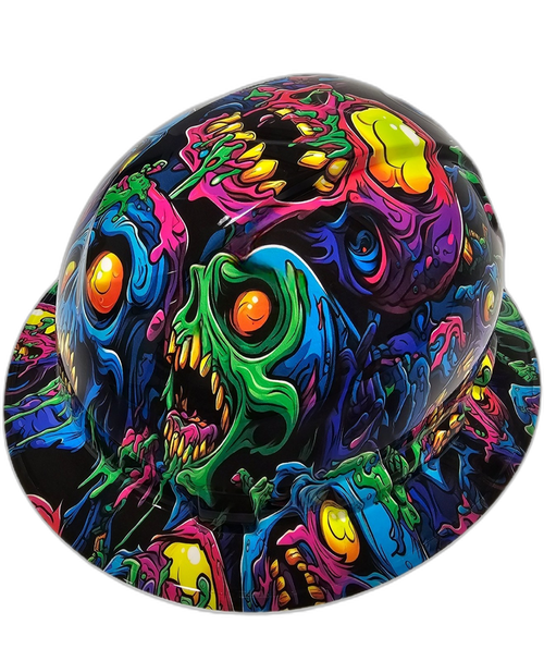 Neon Psycho Zombies Custom Hydro Dipped Full Brim Hard Hat - Right Side View