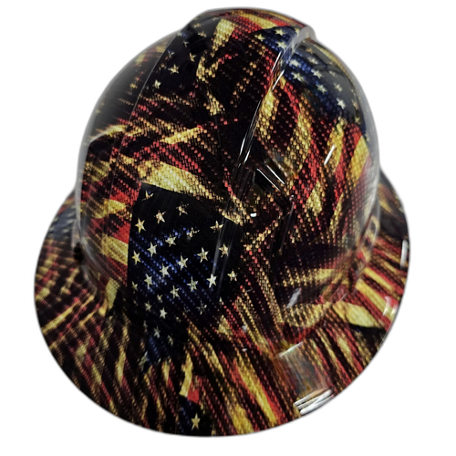 American Carbon Fiber USA Flags Custom Hydro Dipped Full Brim Hard Hat - Right Side View