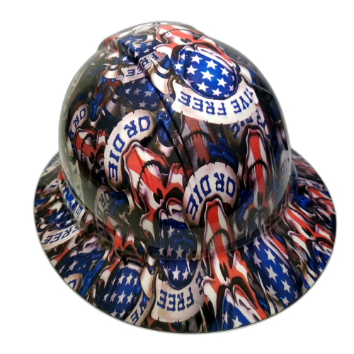 Live Free Or Die USA America Custom Hydro Dipped Full Brim Hard Hat - Right Side View