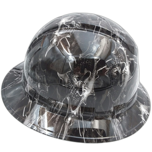 Dark Raiser Skulls Custom Hydro Dipped Full Brim Hard Hat - Right Side View