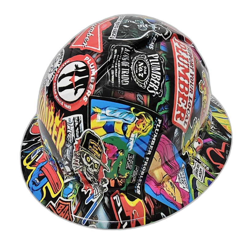 Plumber Trade Sticker Bomb hard hat right side view