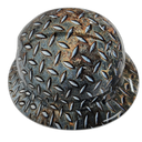 Realistic Diamond Plate Steel Rusty Custom Hydro Dipped Full Brim Hard Hat - Right Side View