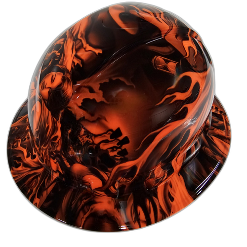 Hi Vis Orange Soul Reaper Custom Hydro Dipped Full Brim Hard Hat - Right Side View