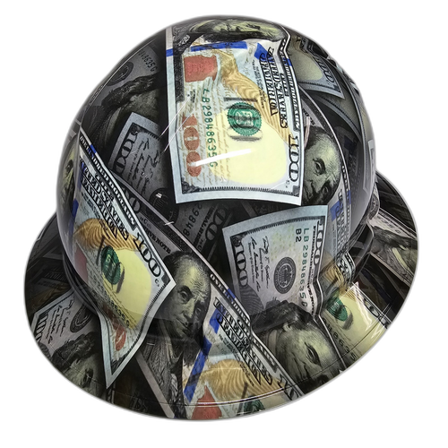Big Money Grip Benjamin's 100's Custom Hydro Dipped Full Brim Hard Hat - Right Side View