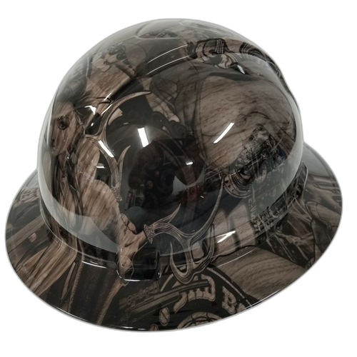 Morning Wood Bad Bones Woody Custom Hydro Dipped Full Brim Hard Hat - Right Side View