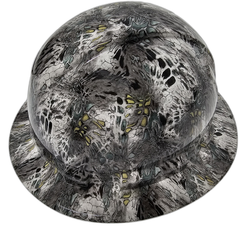 Kryptik Snow Winter Camo Custom Hydro Dipped Full Brim Hard Hat - Right Side View