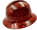 Red Snakeskin extreme snake Custom Hydro Dipped Full Brim Hard Hat - Right Side View