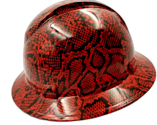 Red Snakeskin extreme snake Custom Hydro Dipped Full Brim Hard Hat - Right Side View