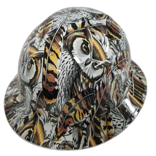 Snow Owl Camo Nature Animals Custom Hydro Dipped Full Brim Hard Hat - Right Side View