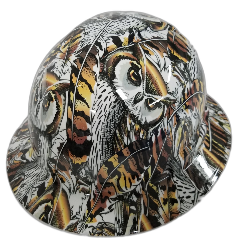 Snow Owl Gold Feather Camo hard hat right side view