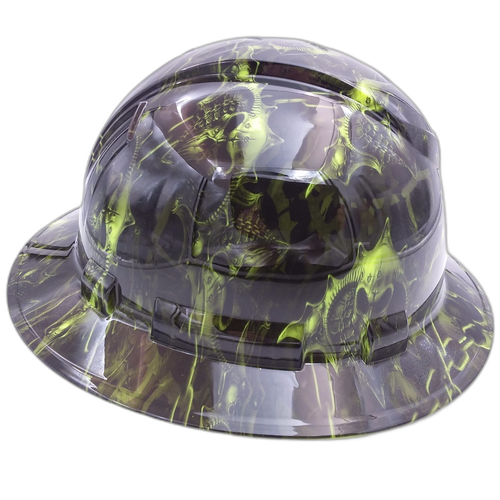 Dark Raiser Skulls Green Custom Hydro Dipped Full Brim Hard Hat - Right Side View