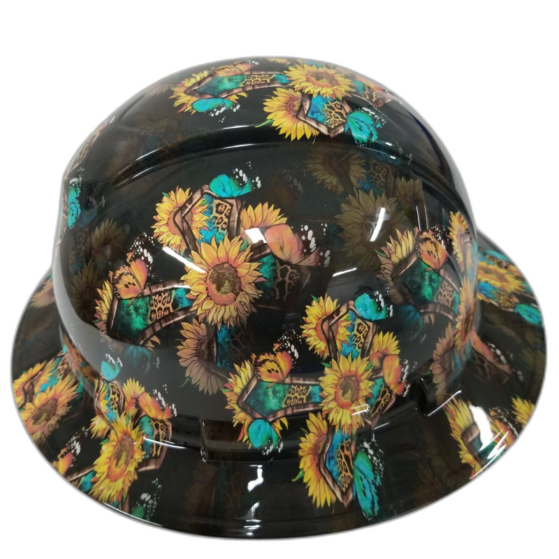 Sunflower Leopard Cross Butterfly hard hat right side view