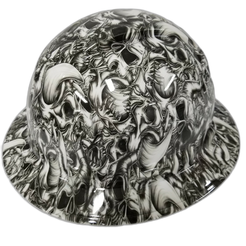 2 Horned Beast White Custom Hydro Dipped Full Brim Hard Hat - Right Side View