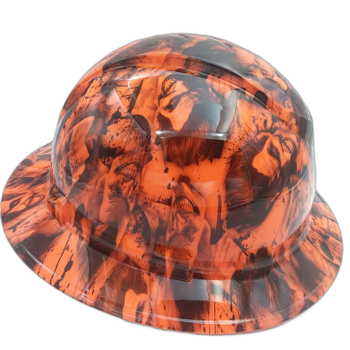 Sinister Orange Skull Custom Hydro Dipped Full Brim Hard Hat - Right Side View