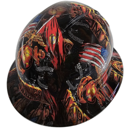Marines Semper Fi Custom Hydro Dipped Full Brim Hard Hat - Right Side View