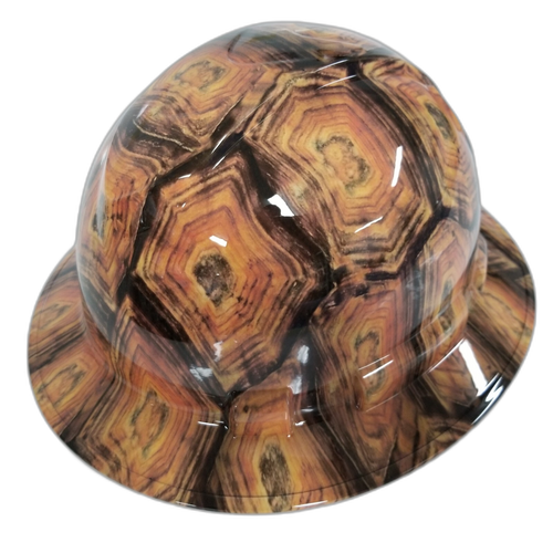 Shell Head Turtle Shell Tortoise Custom Hydro Dipped Full Brim Hard Hat - Right Side View