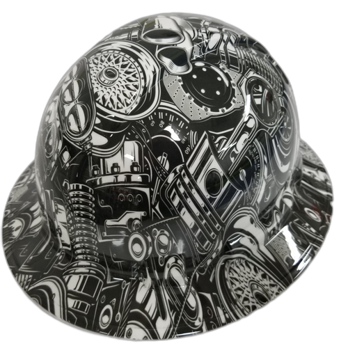 Hot Rod Drift Missile Sticker Bomb Custom Hydro Dipped Full Brim Hard Hat - Right Side View