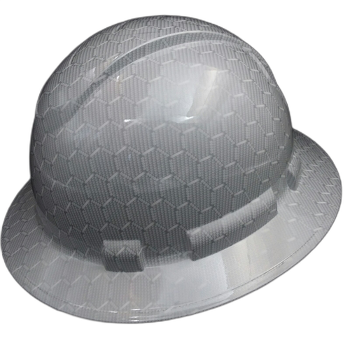 White Hex Carbon Fiber Custom Hydro Dipped Full Brim Hard Hat - Right Side View