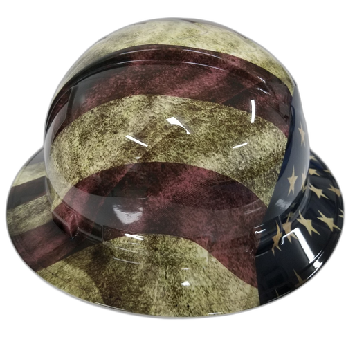 Old Glory USA Flag Grunge American Fla Custom Hydro Dipped Full Brim Hard Hat - Right Side View