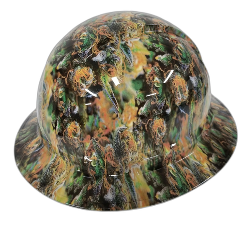 420 WEED HEAD realistic kush Custom Hydro Dipped Full Brim Hard Hat - Right Side View